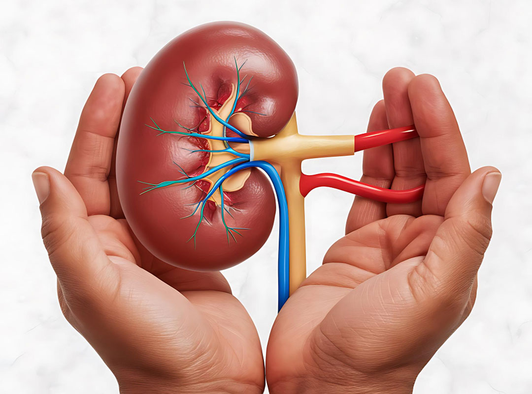 Kidney Health Illustration showing healthy and damaged kidneys